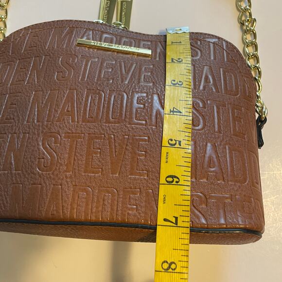 Steve Madden Cognac Brown Dome B MAGGIE Crossbody Women's Faux Leather Chain Bag - Picture 9 of 10
